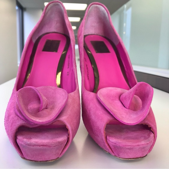 TOPSHOP Pink Rosette open toe Suede BarbieCore stiletto heel Size 9.5 EU Size 40 - Picture 15 of 16